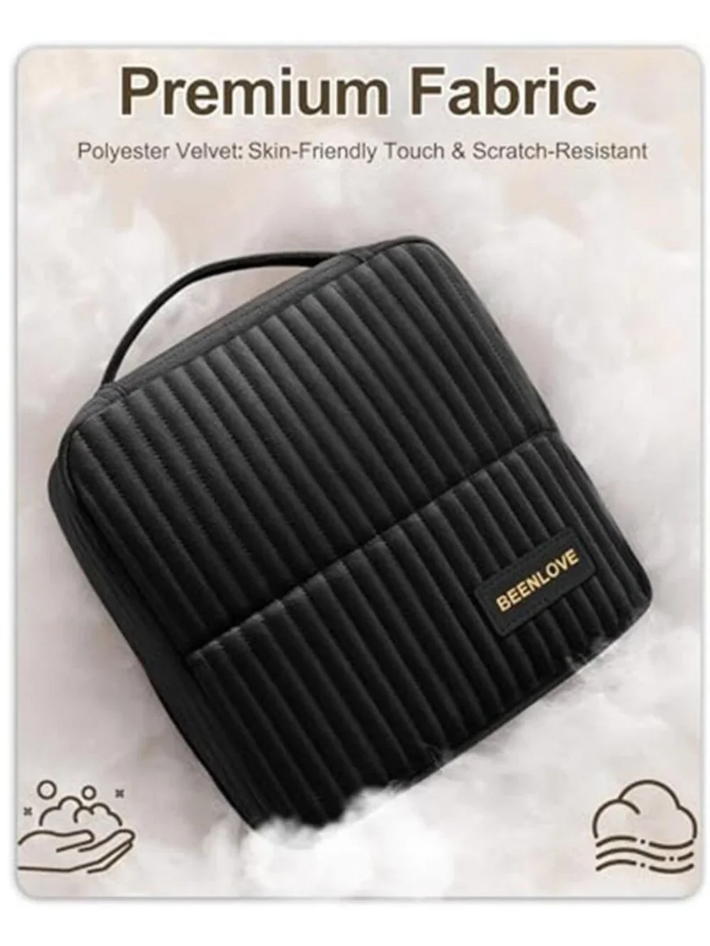 2 Pcs Beautiful Velvet Cosmetic Bag Standing Makeup Bag with Fold Down
